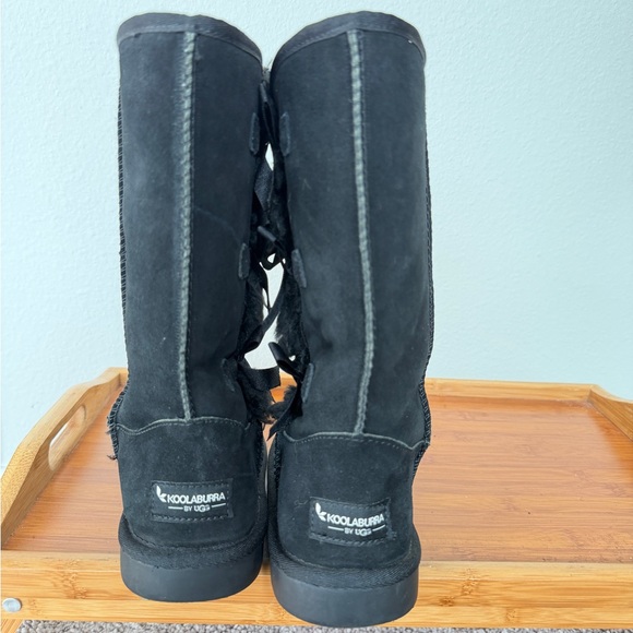 Koolaburra by UGG Victoria Boots Suede Black Kids Sz 3 Triple Bows Winter Cozy - Picture 10 of 12